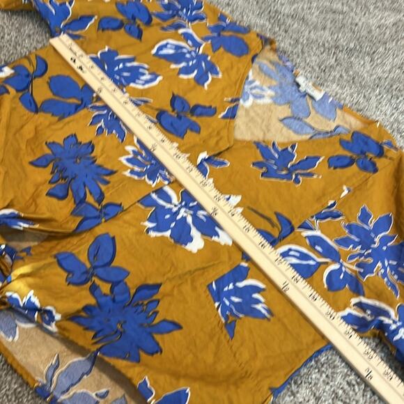 FRNCH Paris Womens Vacay Blouse Size M/L Medium Large mustard blue floral boho - Picture 9 of 16